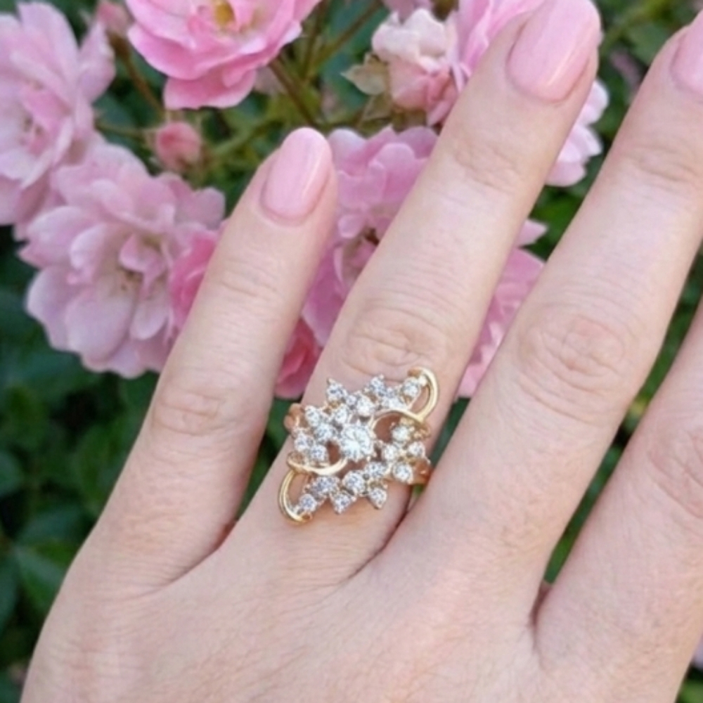 14K Gold Plated Cocktail CZ Cluster Ring Size 5.75